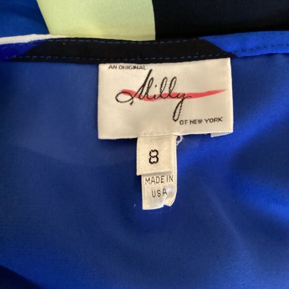 Milly of New York Dress‎ Size 8 Colorblock Geometric Print Blue Short Sleeve - Picture 7 of 8